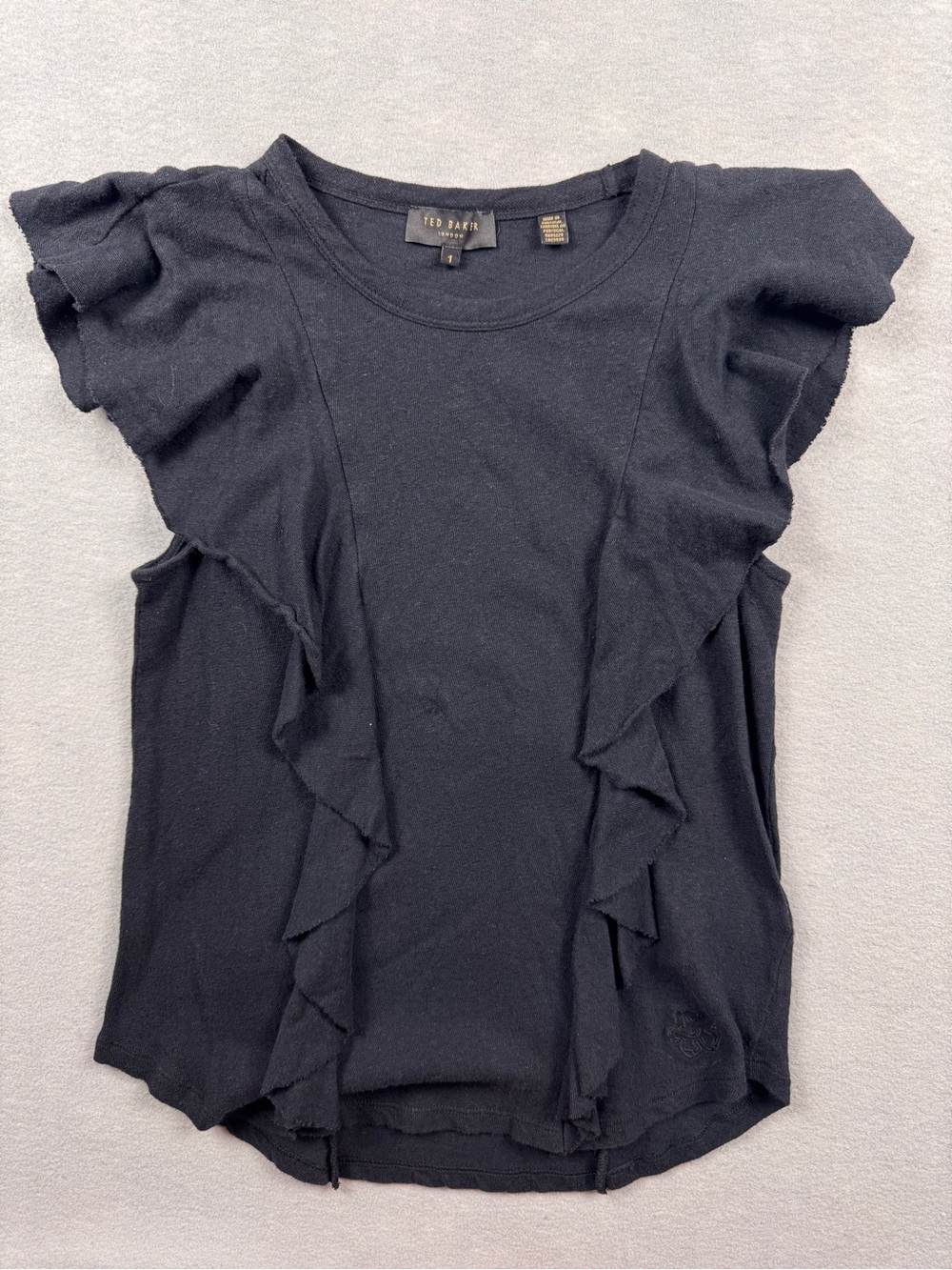 Ted Baker London Women's Black Ruffled Sleeveless Blouse Size 1 /US Small Linen